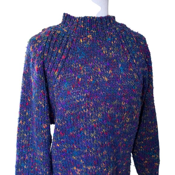 VINTAGE Reference Point 80s purple blue speckle confetti knit oversize sweater - Picture 2 of 5